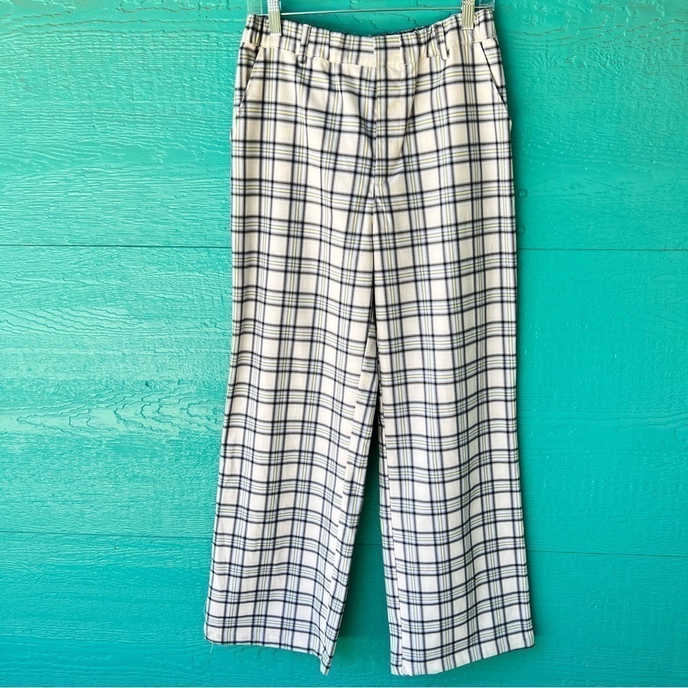 90’s STYLE WIDE LEG PLAID TROUSERS WITH POCKETS SIZE MEDIUM - Picture 4 of 11